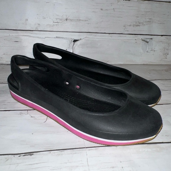 CROCS Shoes - Crocs Retro Slingback Flats Size 9 Black Pink